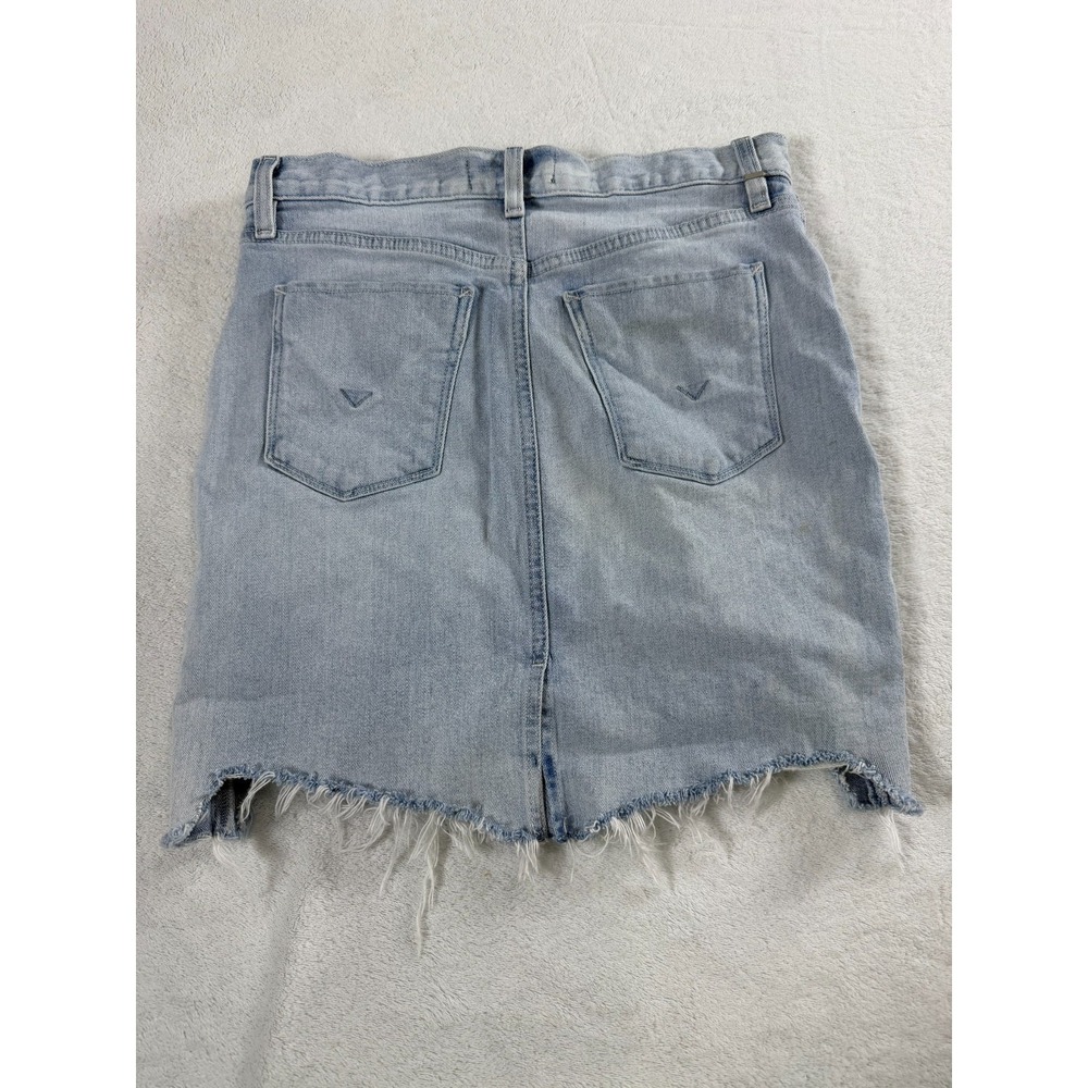 Hudson Lulu Mini Denim Skirt Womens 28 Light Blue Back Slit Raw Hem 5-Pocket - Picture 3 of 12